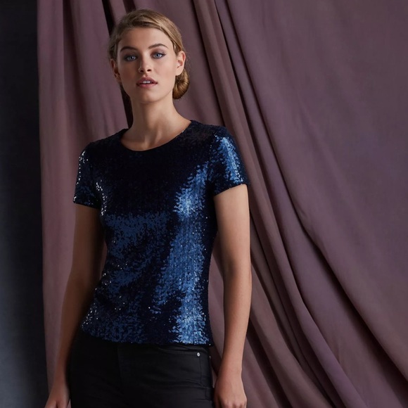 Bailey 44 XS blue sequined top. Hook and zip back - Picture 2 of 4